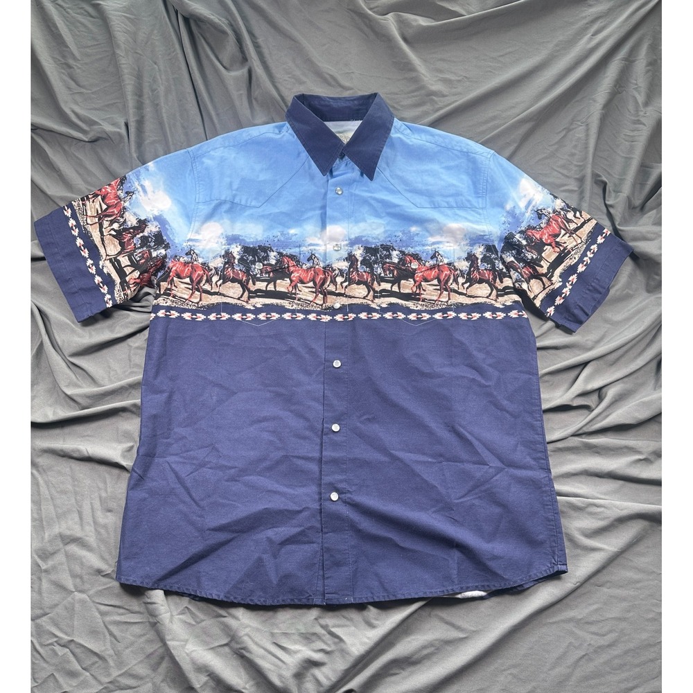 Gibson Western‎ Shirt Mens XL Multicolor Graphic Print Cotton Pearl Snap Riding